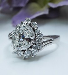 GIA Half Moon Marquise Baguette Diamond Platinum Asymmetric Ring GIA Certificate
