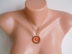 Necklace Pendant Ring Heart Carnelian 12.1 G/39 Cm