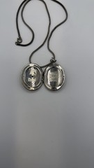 Vintage Silver Tone Filigree Oval Locket – Chain hangs 12″