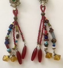 Unique Vintage 1980s 5.5” Length Hand Beaded Earrings Handmade in Africa