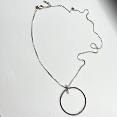 Vintage Pilgrim Silver Tone Circle Crystal Pendant Box Chain Necklace Minimalist