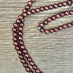 Faux Chocolate Pearl Necklace Double Strand Beaded Wire