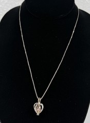 Vintage Pink Pearl Cage Heart Pendant Necklace Sterling Silver Made In Italy