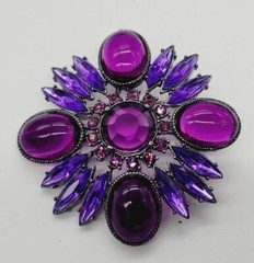 Flower Brooch PURPLE Gunmetal tone 2.5 in Art Deco Pin Statement Jelly Belly Vtg