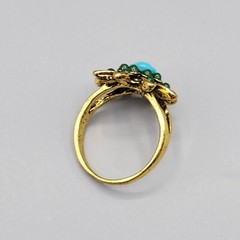 BOHO VINTAGE STYLE AGED GOLD WOMEN’S RING SZ 8.5 GREEN AND TURQUOISE
