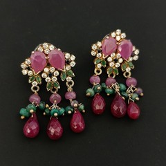 Vintage Boho Luxe Chandelier Earrings Maximalist Floral Ruby Rococo Style Opera