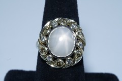 Antique 14K Yellow Gold WHITE STAR SAPPHIRE Ring w/ Yellow & Gold Diamonds $8000