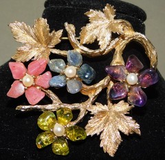 VINTAGE Signed ORIGINAL SWOBODA FLOWER BROOCH MULTI-STONE 2 1/2″ x 2 1/2″
