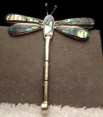 VTG 1960’S ALPACA MEXICO SILVER 2 1/4″ SLEEK DRAGONFLY LUSTER ABALONE SHELL PIN