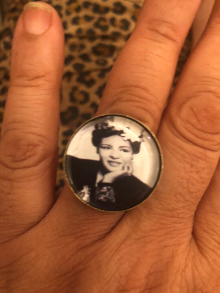 Retro Billie Holiday Blues Vintage Brass Ring — adjustable band fits all sizes
