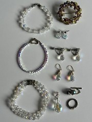 Vintage Crystal Aurora Borealis Necklace Bracelet Earrings Brooch Pin Ring Lot