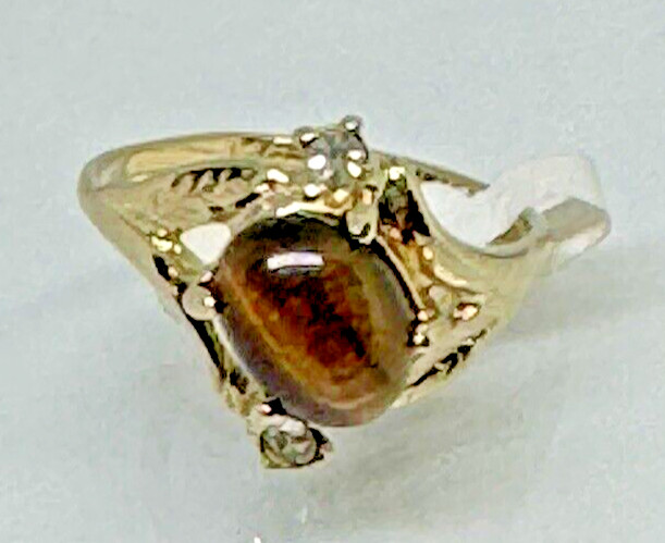 Vintage Uncas Tiger’s Eye Ring 18k Heavy Gold Electroplate NOS NWT Sz7.5