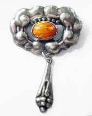 2 7/8 INCH 1910 SKONVIRKE JENSEN & AKERLUND DENMARK 830 STERLING SILVER BROOCH