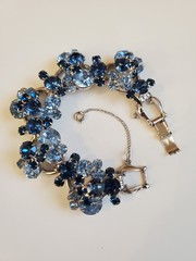Vtg Juliana 5 Link Bracelet D&E Royal & Baby Blue Rhinestone Silver Tone Safety
