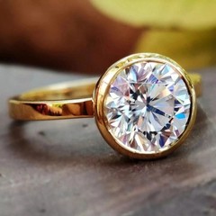 2 Ct Round Lab Grown Diamond Bezel Solitaire Engagement Ring 14k Yellow Gold Fn
