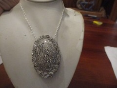 Antique, vintage sterling silver large marcasite monogram brooch pin, Pendant