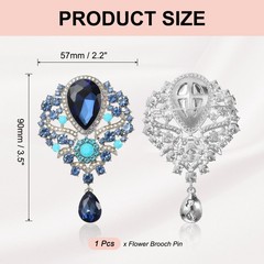 1 Pcs Large Rhinestone Brooch for Women, Blue(3.5×2.2 Inch)