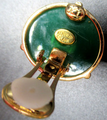 KJL KENNETH J LANE Green Faux Jade & Rhinestone Vintage Clip Earrings on Card!