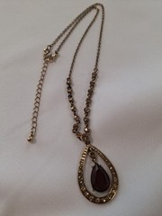 Smoky Stone Pendant & Crystal Goldtone Necklace, Nancy & Rise NR