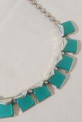 Vintage 50s Or 60s Charel Thermoset Moonglow Necklace Square Link Teal/Turquoise