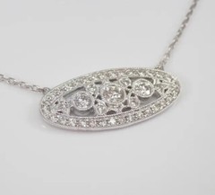 Art Deco Style Three Stone Necklace 2.3 Ct Simulated Diamond 14K White Gold Over