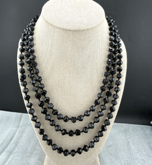 Vintage Black Glass Necklace Layered Multi Strand 60″