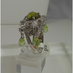 Vintage Sterling Silver Glamour Cocktail Ring Sim Peridot Briolette Drops Size 9