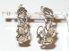 Vtg WM Co. Wheeler Western Two Tone Sterling Silver 12K Gold Hoop Earrings