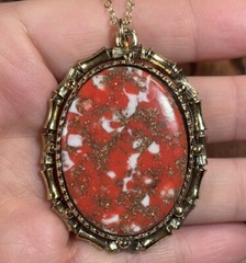 Vintage Pendant necklace red/orange gold white gold tone 14k Gold plated 18” *