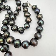 Vtg JTV Sterling Silver KTC Black Pearl Necklace Peacock 10,6mm 24” 85gr