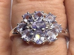(10) 9x 6x4mm 2 Ct Faceted Tanzanite Cluster 925 Silver Ring size 9.75 Cocktail