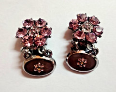 Antique Style Art Deco Silver Tone Filigree Pink/Purple Cabochon jewelry Set