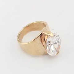 Vtg Sz 8 Ring ESPO Lg Oval Cubic Zirconia 14KGE Gold Electroplated Jewelry