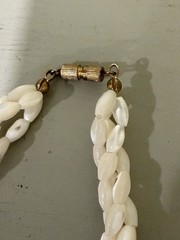 Vintage Cream Color Beaded Necklace With Coral Green And Gold