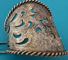 RARE Vintage 925 Sterling Silver Horse Brand Open Filigree Tapered Cuff Bracelet
