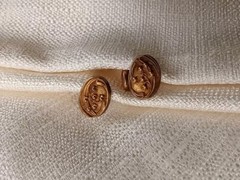 Antique Bespoke 10K Yellow Gold Cufflinks: Art Deco Repousse Ovals, Fixed Back