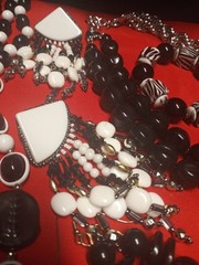 Vintage To Modern Black & White Jewelry Lot Plastic Metal Glass
