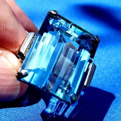 Original LONDON blue Topaz Deco Engagement Ring Vintage Statement 14K WHITE GOLD