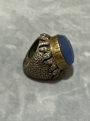 Chunky Statement Ring Boho Ethnic Tribal Blue Acrylic Stone Mixed Tone Size 6