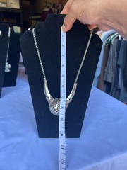 Vintage Silver Tone Ornate Cut-Out Ball Pendant Necklace with Scrollwork Accents