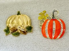 Gold Tone Autumn Fall Enamel Pumpkin Pin Brooch Lot p124