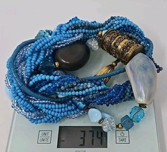 Vintage Lucille Gauthier Chunky Bib Necklace Multi Strand Blue Boho 1970s 1980s