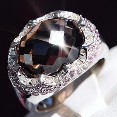 14k white gold sz 6.5 ring 9.02ct fancy smoky quartz pink sapphire diamond 6.2gr