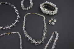10 Vintage Wearable Faceted Rock Crystal & AB Jewelry Mix Lot Necklace Bracelet