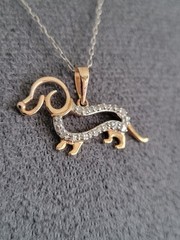 Dachshund Dog Pendant Necklace 925 Sterling Vermeil Gold Plated Modena Italy Y2k