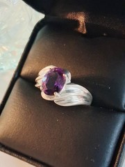 Vintage Oval Cut Amethyst Cocktail Band Ring Size 7 Sterling Silver