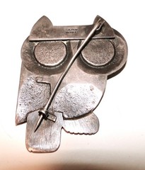 Vintage Sterling Silver LARGE Early Mexican OWL BROOCH Pin Pre 1948