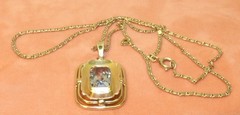 Antique Art Deco 835 Silver & Blue Spinel Pendant Necklace 19 1/2″ Snail Chain