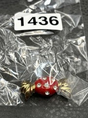 Vintage St. John 80s Red Enamel Rhinestone Candy Brooch Gold Tone Couture