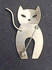 Vintage Danecraft Matte Sterling Silver Cat Pin Brooch Free Shipping in Gift Box